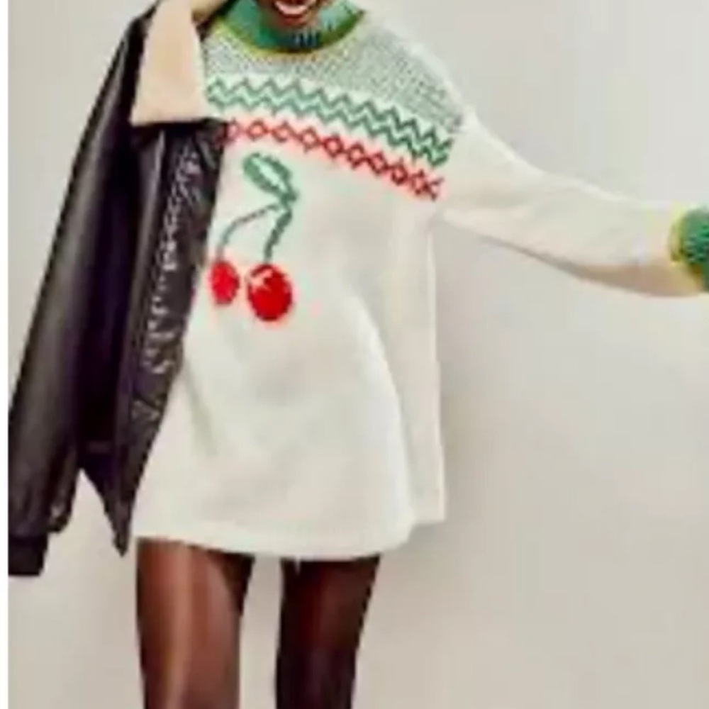 Free People Cherry Heart Sweater Dress Size Small NWT